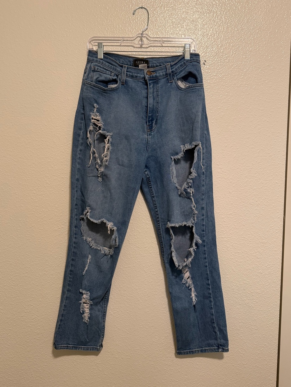 AKIRA Distressed Boyfriend Jeans in Blue
